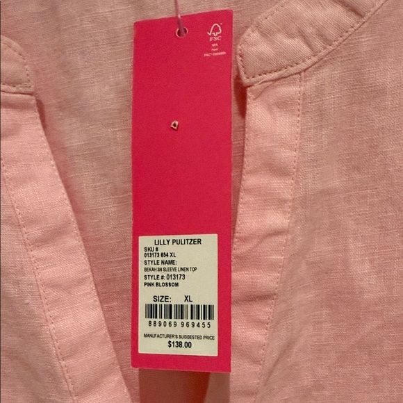 🌴 Lilly Pulitzer Bekah 3/4 Sleeve Linen Top Tunic Pink Ruffle Hem XL Long Roomy - Picture 6 of 14